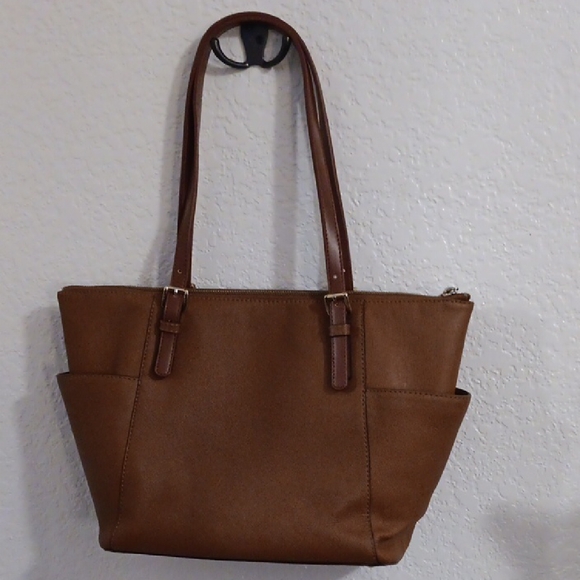 Michael Kors Preloved Brown With Dark Brown Straps Leather Tote with Charm - Picture 3 of 11